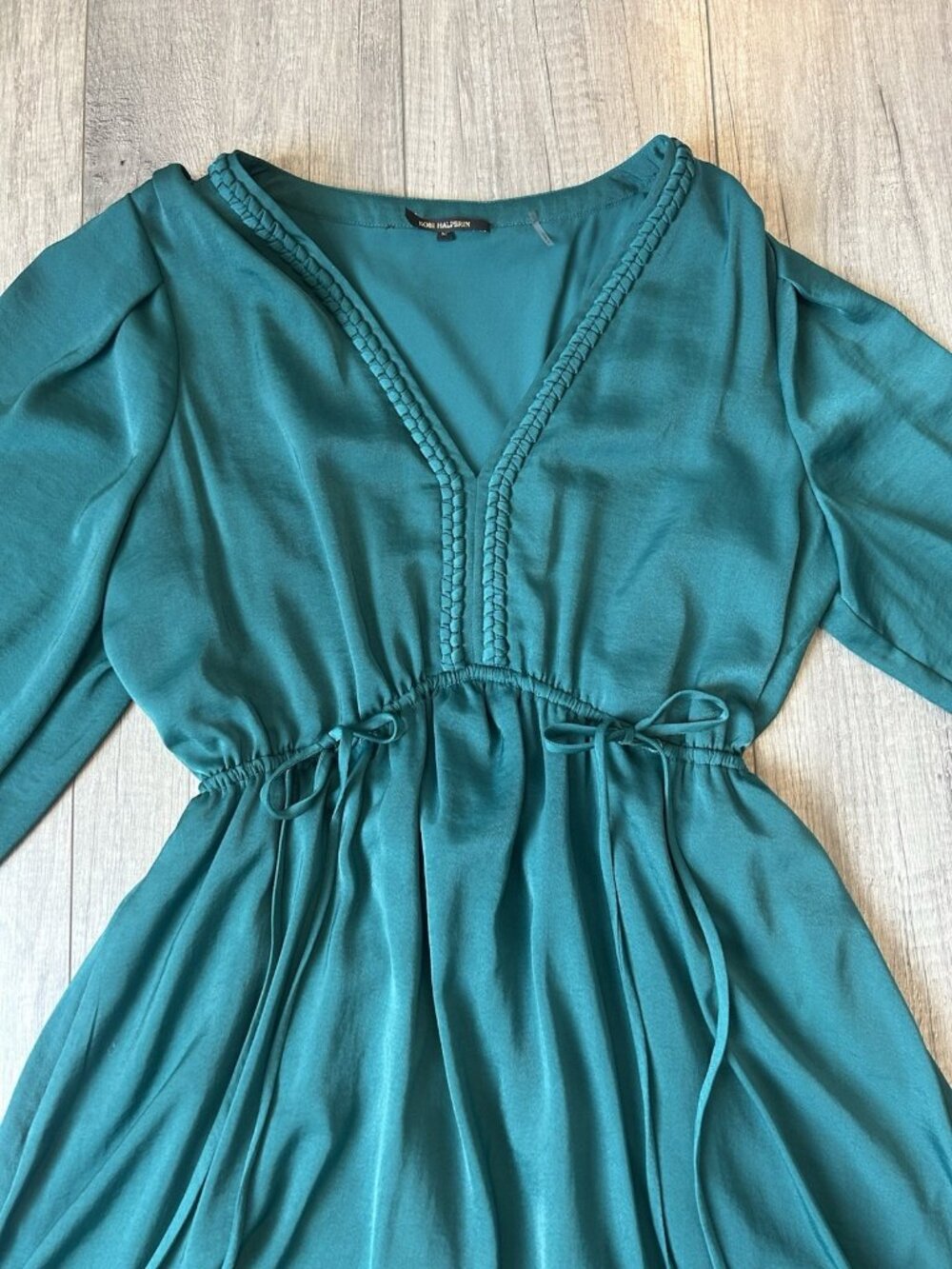 Kobi Halperin Sari Emerald Green Ruched Waist Midi Dress Long Sleeve M - Picture 5 of 16